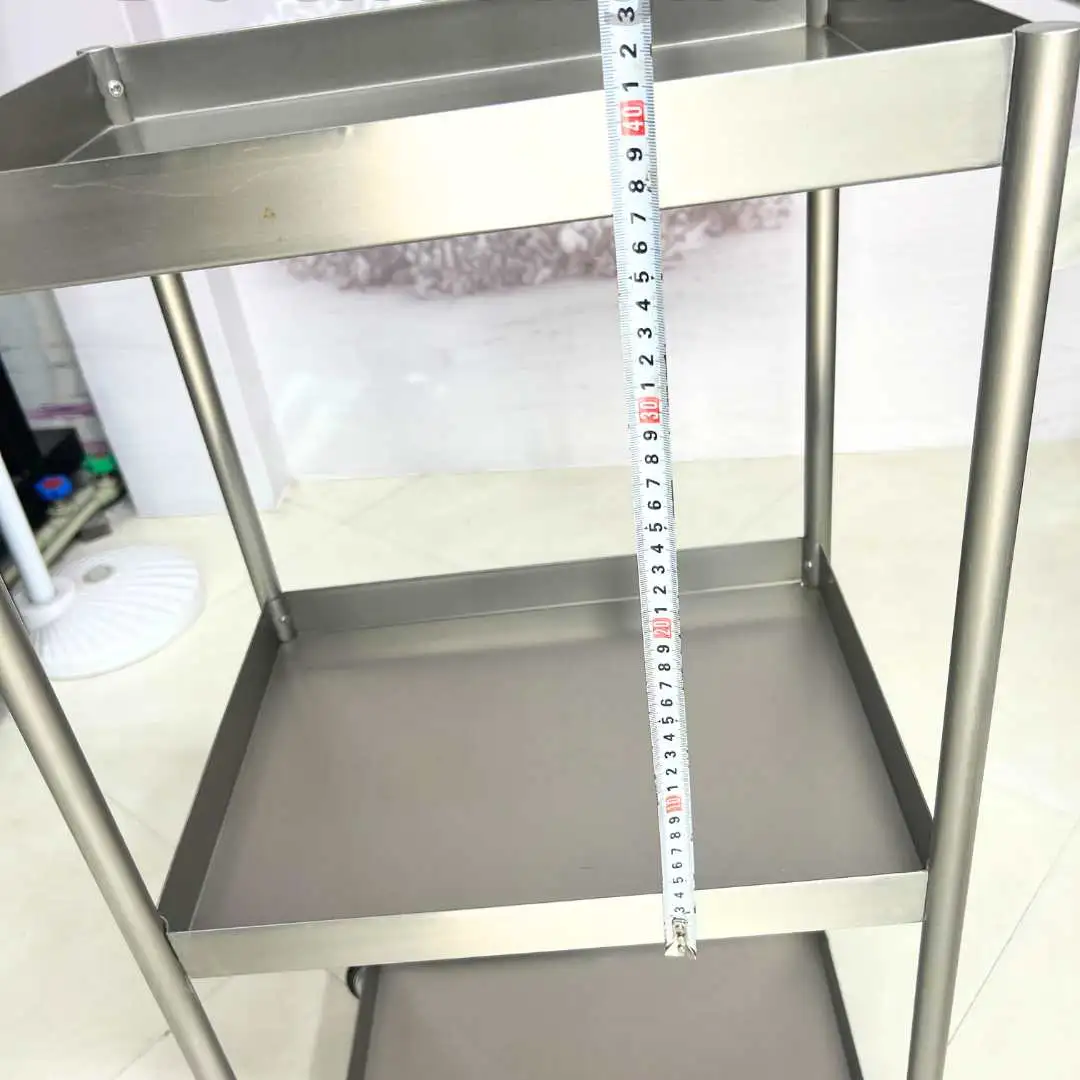 Xe Đẩy Inox 3 Tầng Cao Cấp Cho Salon Tóc – Spa, Bánh Xe 360°, Chống Dính Tóc, Nhập Khẩu Trung Quốc – Cao 86cm, Khay 40x30cm
