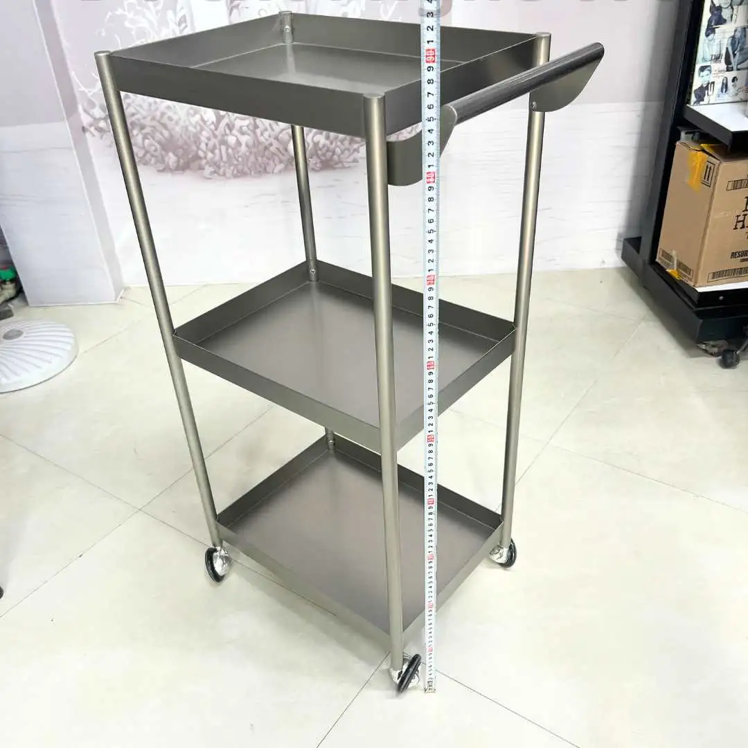 Xe Đẩy Inox 3 Tầng Cao Cấp Cho Salon Tóc – Spa, Bánh Xe 360°, Chống Dính Tóc, Nhập Khẩu Trung Quốc – Cao 86cm, Khay 40x30cm