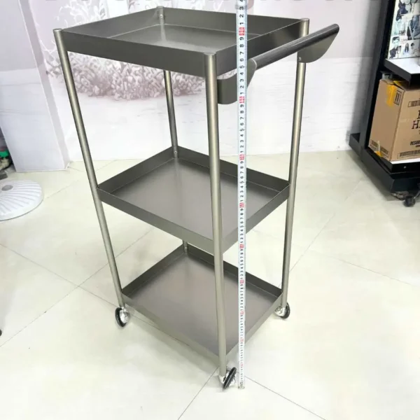 Xe Đẩy Inox 3 Tầng Cao Cấp Cho Salon Tóc – Spa, Bánh Xe 360°, Chống Dính Tóc, Nhập Khẩu Trung Quốc – Cao 86cm, Khay 40x30cm